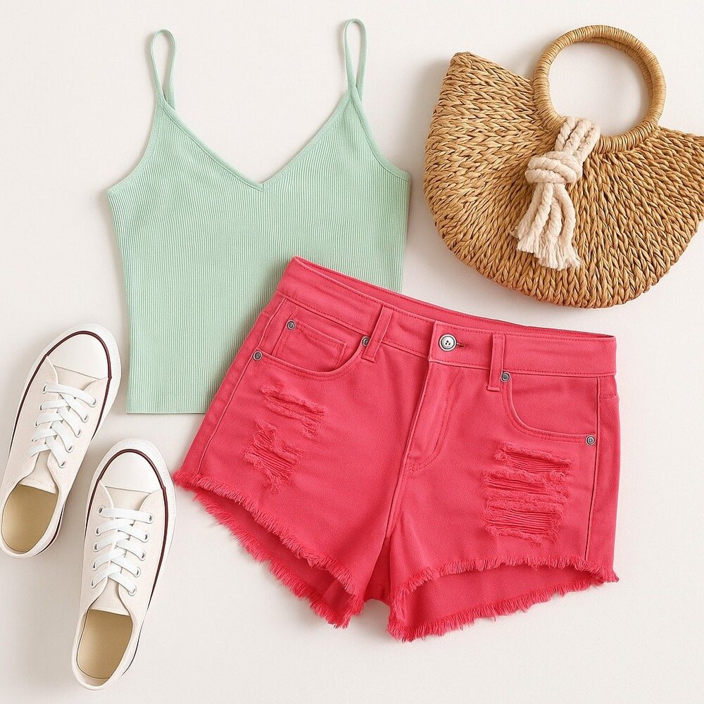 Altar'd State Pink Distressed Denim Shorts 28/7 Frayed Hem Y2K Summer Festival